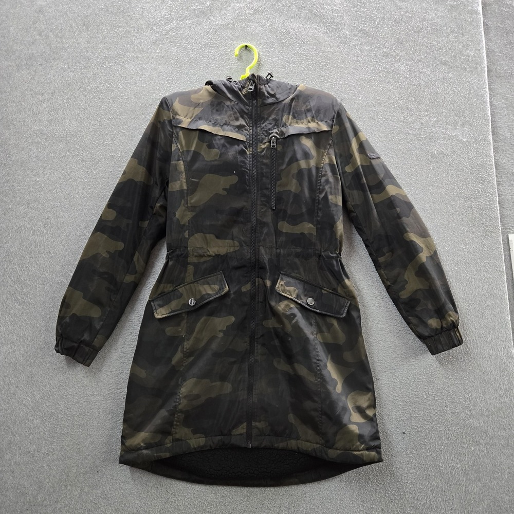 Lucky Brand Women Jacket M Camo Camouflage Anorak Zipper Fleece Lined READ